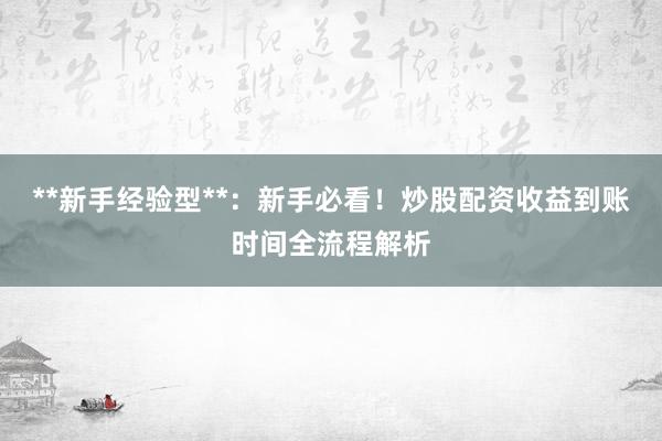 **新手经验型**：新手必看！炒股配资收益到账时间全流程解析