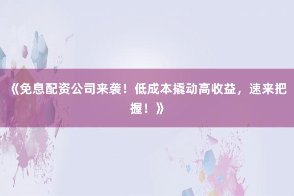 《免息配资公司来袭！低成本撬动高收益，速来把握！》