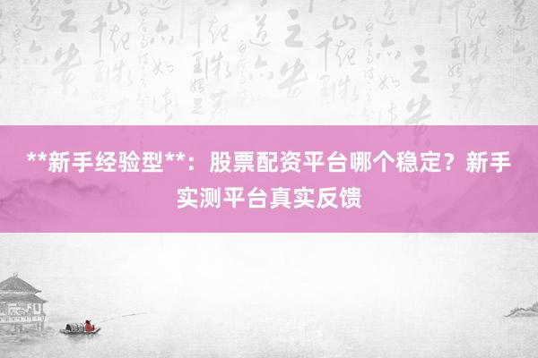 **新手经验型**：股票配资平台哪个稳定？新手实测平台真实反馈