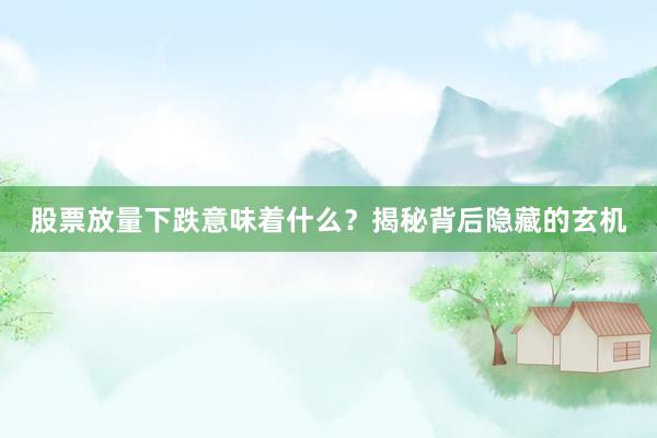 股票放量下跌意味着什么？揭秘背后隐藏的玄机