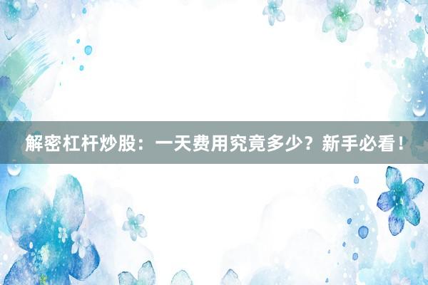 解密杠杆炒股：一天费用究竟多少？新手必看！