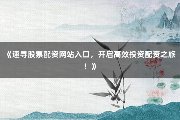《速寻股票配资网站入口，开启高效投资配资之旅！》