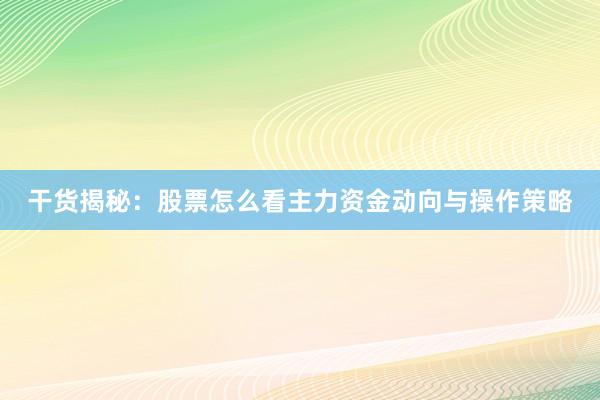 干货揭秘：股票怎么看主力资金动向与操作策略