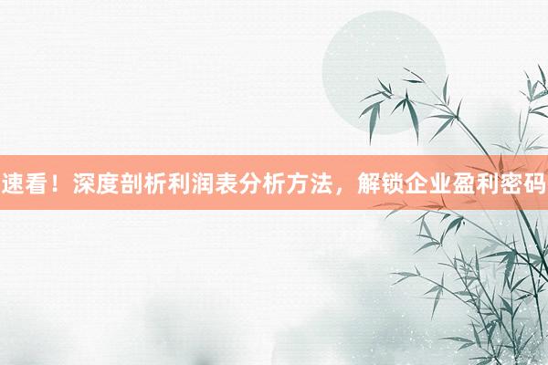 速看！深度剖析利润表分析方法，解锁企业盈利密码